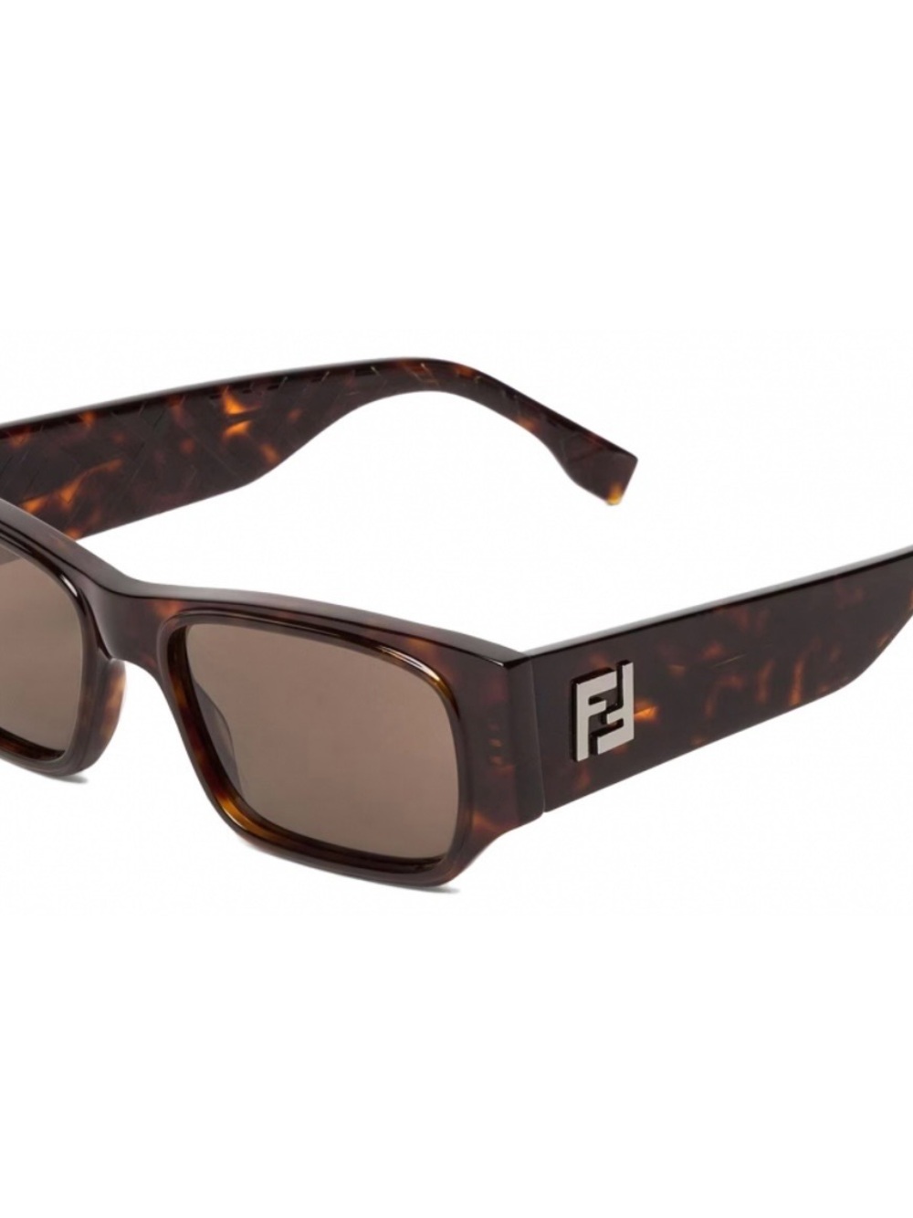 Fendi Tortoiseshell Rectangular Sunglasses with FF Logo - Brown - Picture 3 of 9